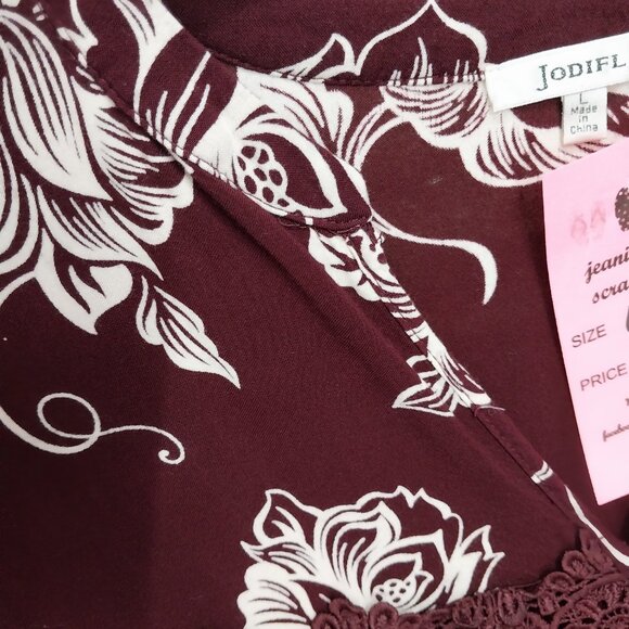 3045 Size Large Jodifl Burgundy Floral Pattern Tunic Dress. - Picture 6 of 10